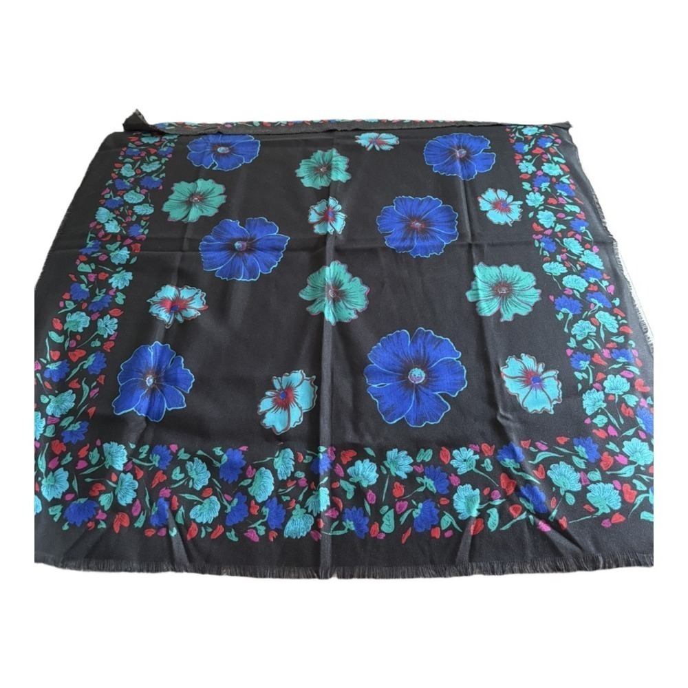 Vintage Blue Floral Daisy Square Neck Scarf Handbag Handle Wrap Bold Retro